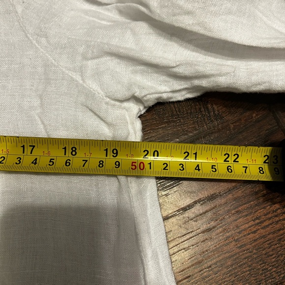 Cream Boxy Linen Blend Flutter Sleeve Tunic with Mandarin Button Collar Pleats L - Picture 4 of 5